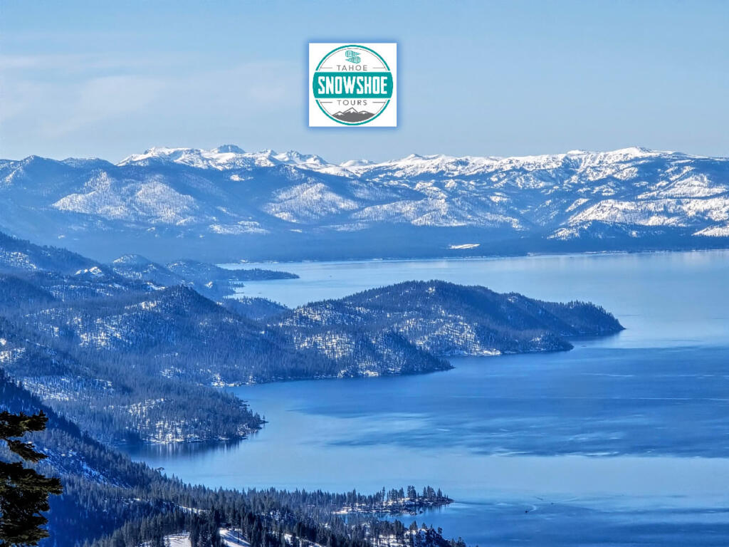 Tahoe Snow Walking. Expert guide directing a group through pristine snowy landscapes.